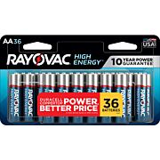 RAYOVAC HIGH ENERGY ALKALINE AA BATTERIES 36 PACK