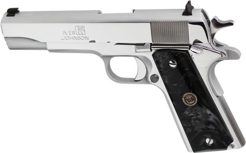 Iver Johnson 1911A1 CHR-P 45 ACP 5" Chrome Black Grips 8rd Semi-Auto